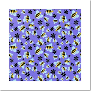 Bumblebees on purple Posters and Art